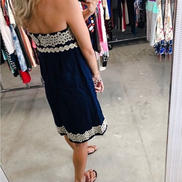 Lilly Pulitzer Betsey Navy and Gold Jacquard Strapless Dress Size 2 - Picture 15 of 16